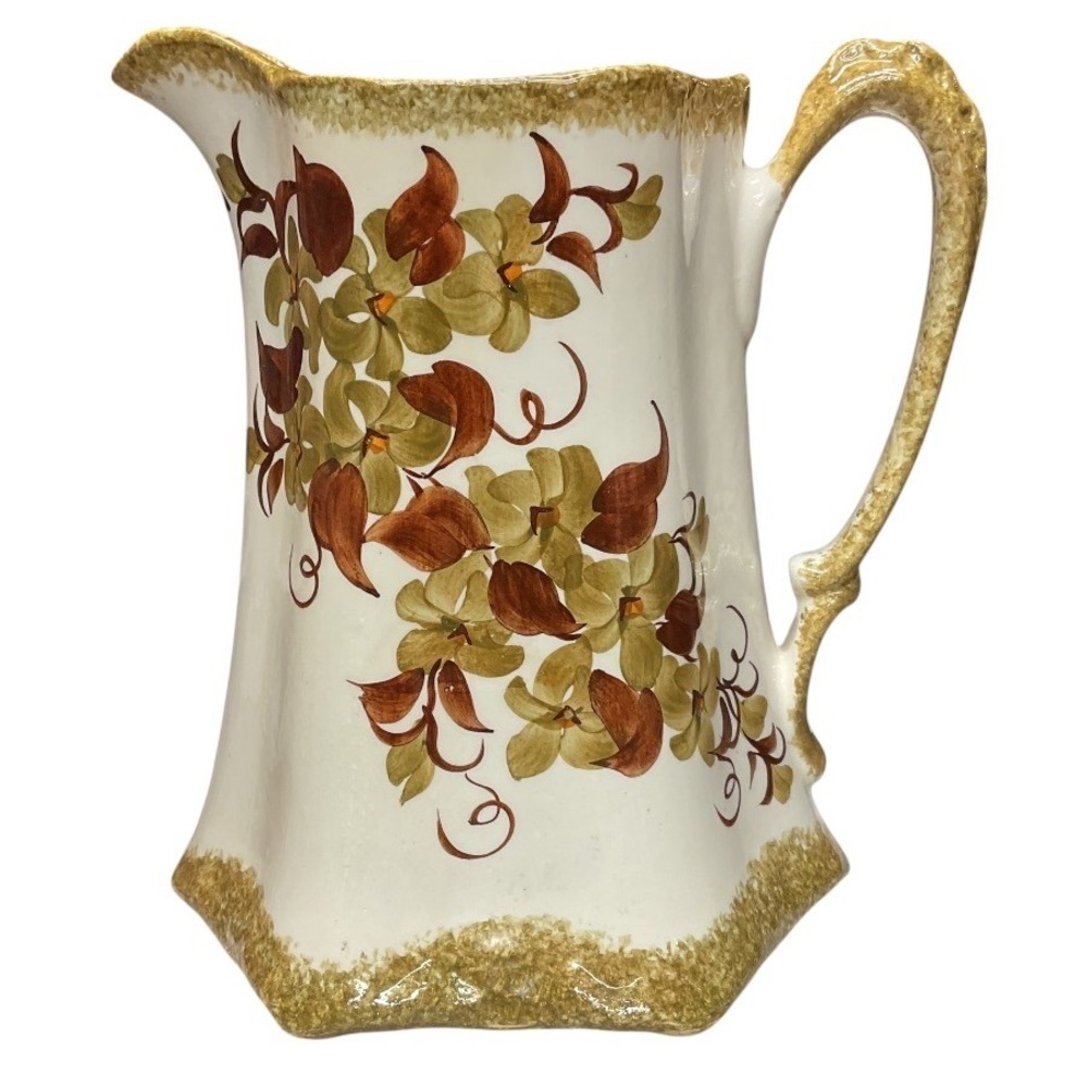 Vintag Cash Family Hand Painted Ceramic Pottery Brown Yellow Floral Pitcher OS